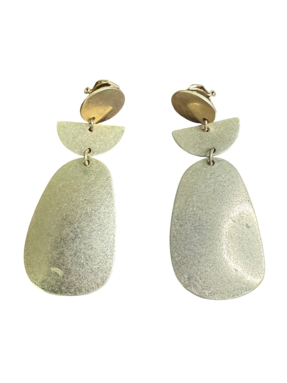 Vintage Brushed Gold-Tone Dangle Clip On Earrings